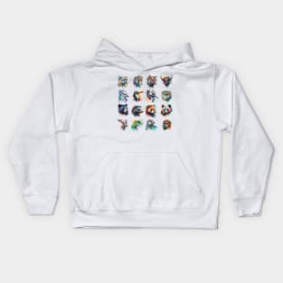 Asian animal set painted with watercolors on a white background in a realistic manner. Kids Hoodie